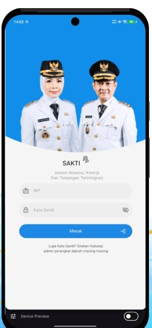 Halaman login SAKTI dengan NIP untuk ASN Kabupaten Serang